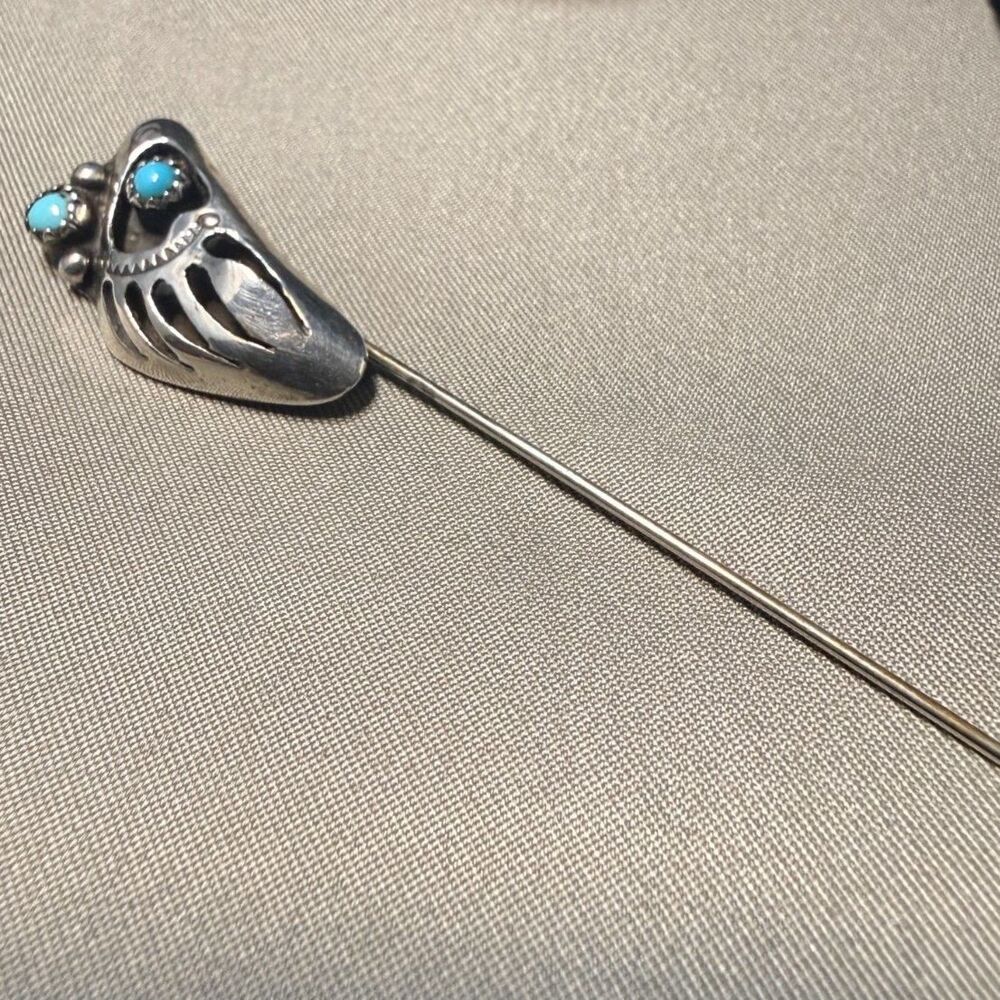Vintage 1980s Navajo Style Sterling Silver Bear Claw Stick Pin Turquoise 18 81